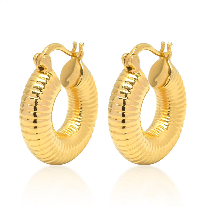 Niche Jewellery Shyla Monica Ribbed Gold Hoop Earrings detail