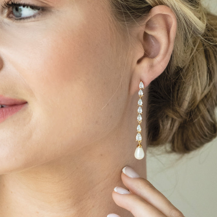 Niche Jewellery Ivory & Co Melbourne Gold Long Pearl Drop Earrings