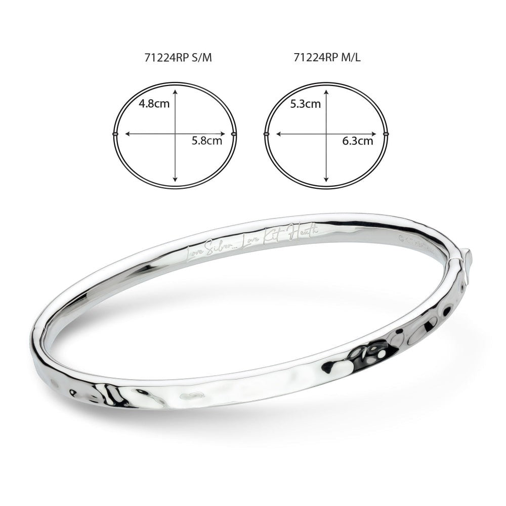 Niche Jewellery Kit Heath Mirage Reflect Hinged Bangle in Sterling Silver with hammered texture and engraved details.