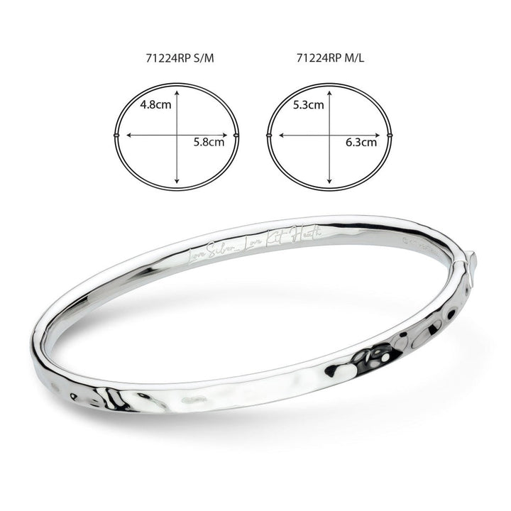 Niche Jewellery Kit Heath Mirage Reflect Hinged Bangle in Sterling Silver with hammered texture and engraved details.