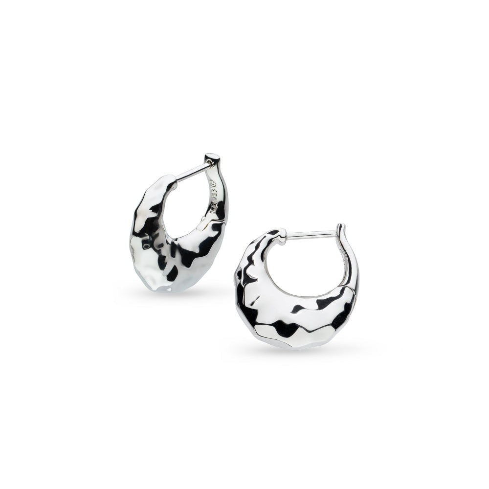 Niche Jewellery Kit Heath Mirage Reflect sterling silver hinged hoop earrings with dappled texture.