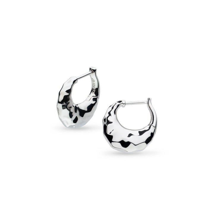 Niche Jewellery Kit Heath Mirage Reflect sterling silver hinged hoop earrings with dappled texture.