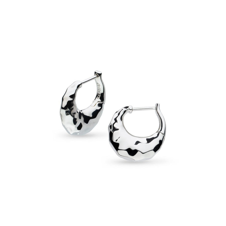 Niche Jewellery Kit Heath Mirage Reflect sterling silver hinged hoop earrings with dappled texture.