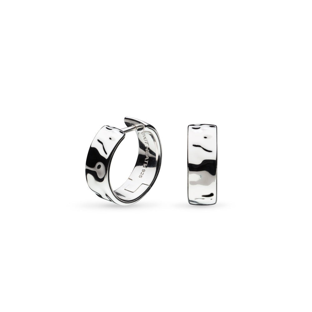 Niche Jewellery Kit Heath Mirage Reflect wide hinged hoop earrings in Sterling Silver with dappled texture.