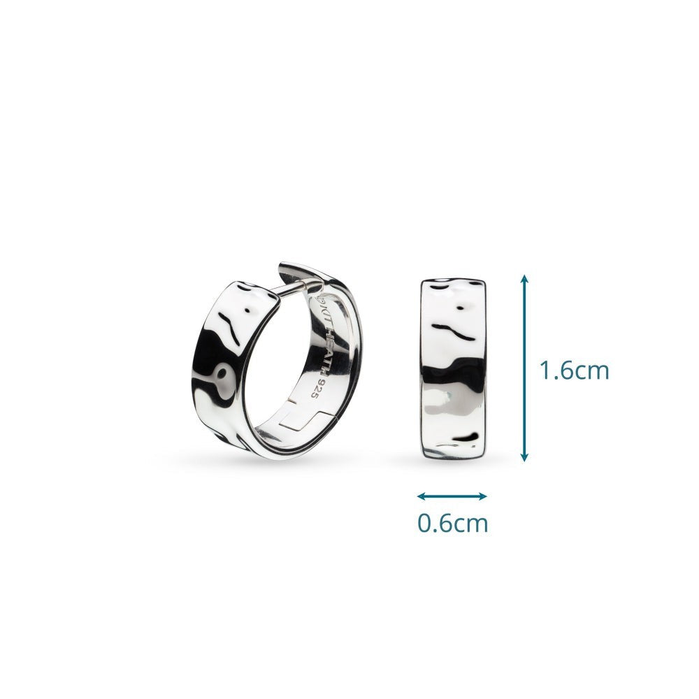Kit Heath Mirage Reflect wide hinged hoop earrings in Sterling Silver with a dappled texture.