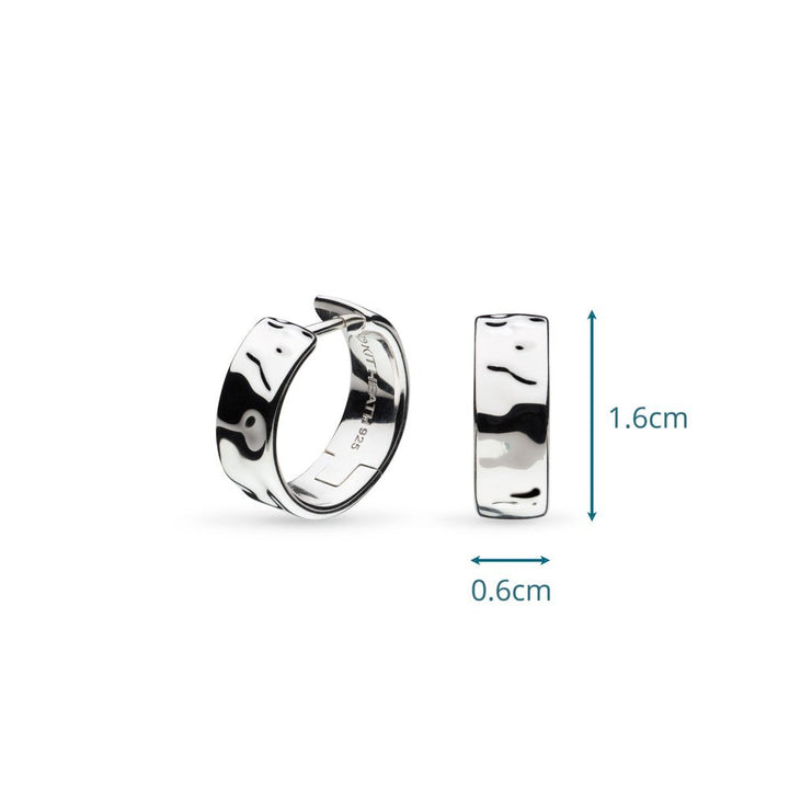 Kit Heath Mirage Reflect wide hinged hoop earrings in Sterling Silver with a dappled texture.