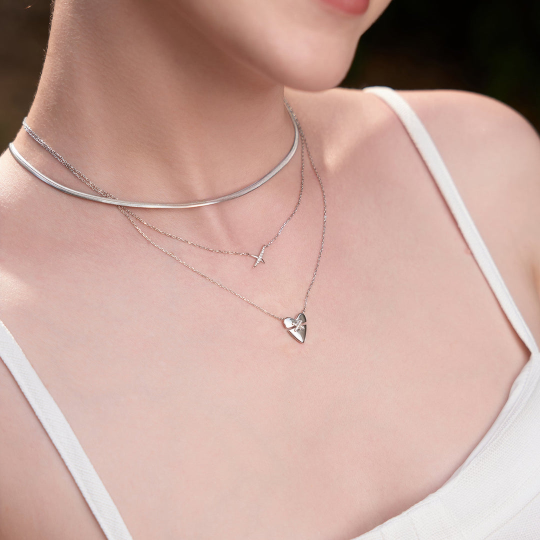 Niche Jewellery Ania Haie Silver Flat Snake Chain Necklace worn on model