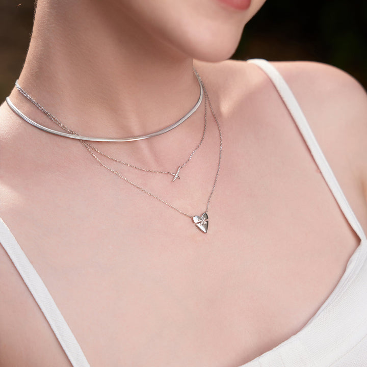 Niche Jewellery Ania Haie Silver Flat Snake Chain Necklace worn on model