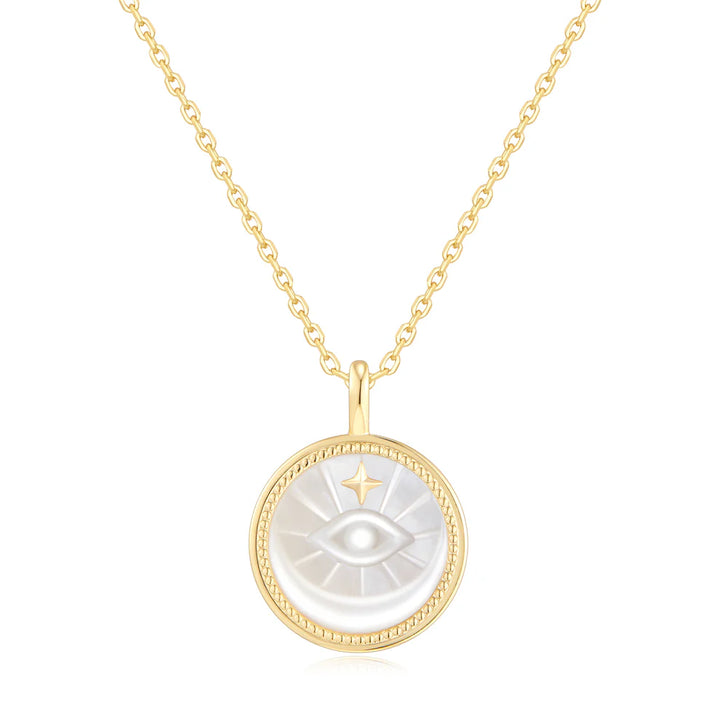 Ania Haie Evil Eye Mother-of-Pearl Medallion Gold Necklace