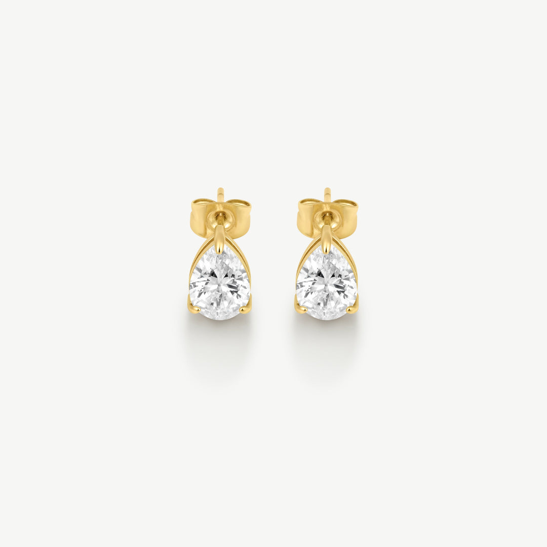 Niche Jewellery D.Louise Classic Pear Solitaire Gold Stud Earrings detail