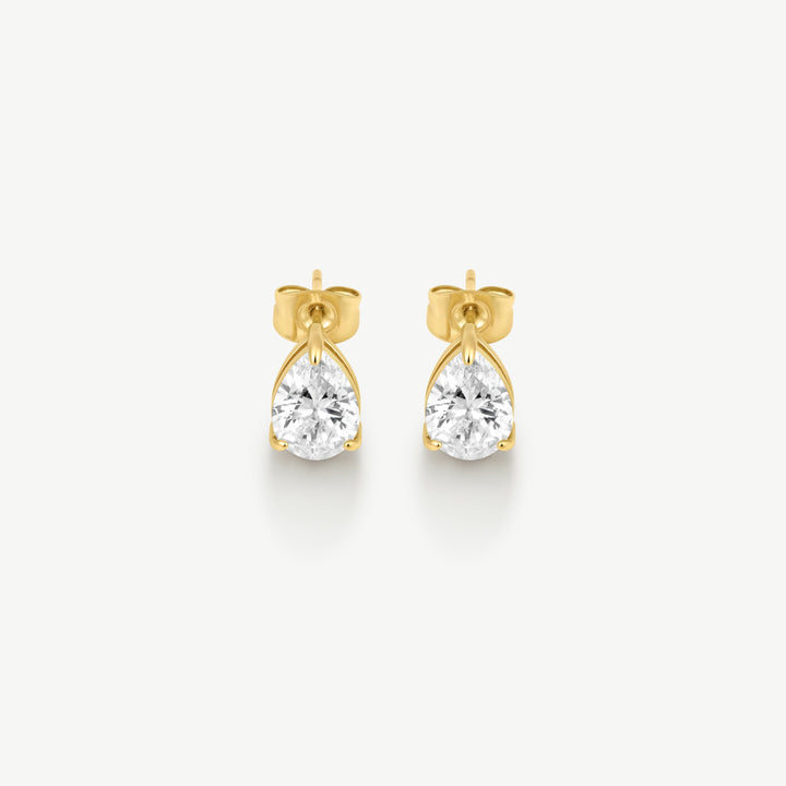 Niche Jewellery D.Louise Classic Pear Solitaire Gold Stud Earrings detail