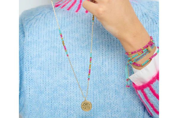 Boho Betty Cerise Pink and Turquoise Beaded Stretch Bracelet