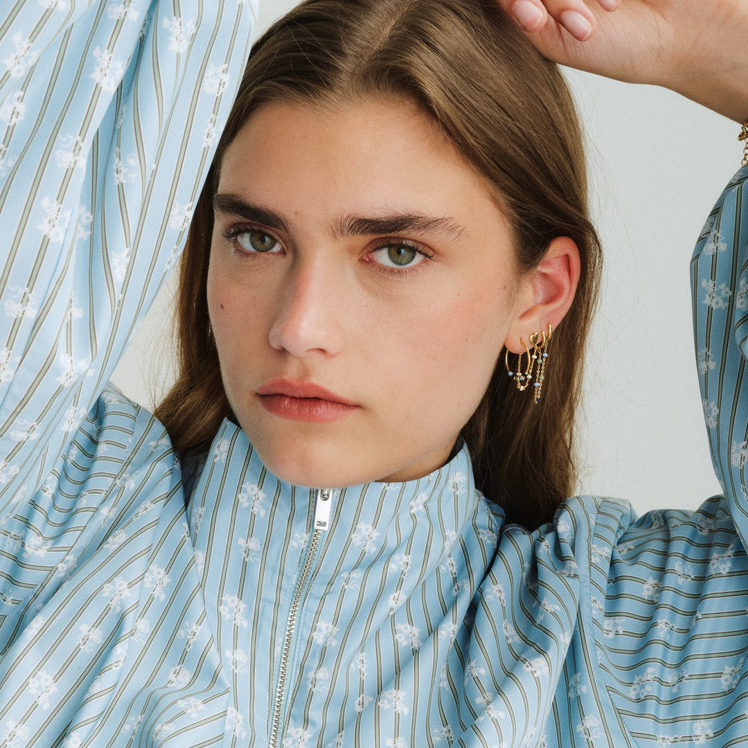 Niche Jewellery Enamel Copenhagen Lola Large Earthtone Gold Hoop Earrings detail
