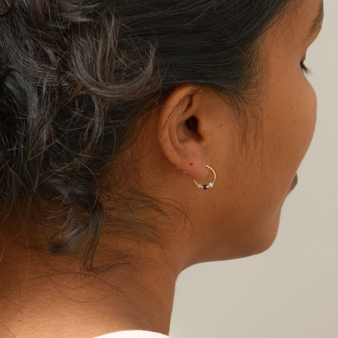 Niche Jewellery Enamel Copenhagen Lola Small Earthtone Gold Hoop Earrings detail