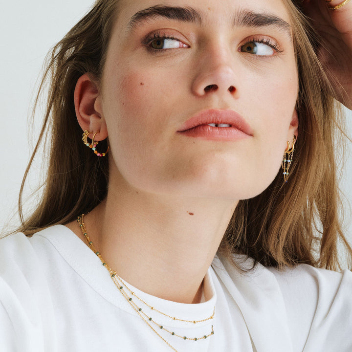 Niche Jewellery Enamel Copenhagen Lola Small Rainbow Gold Hoop Earrings detail