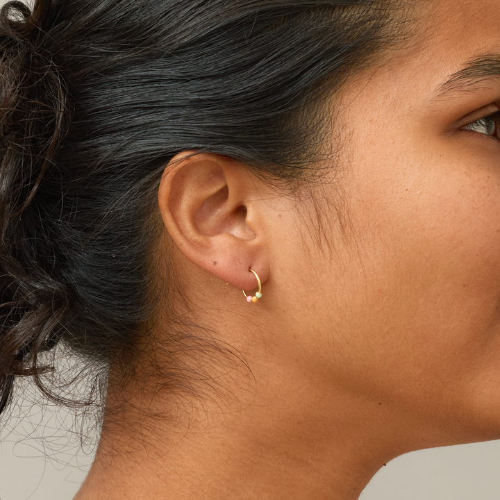 Niche Jewellery Enamel Copenhagen Lola Small Rainbow Gold Hoop Earrings detail