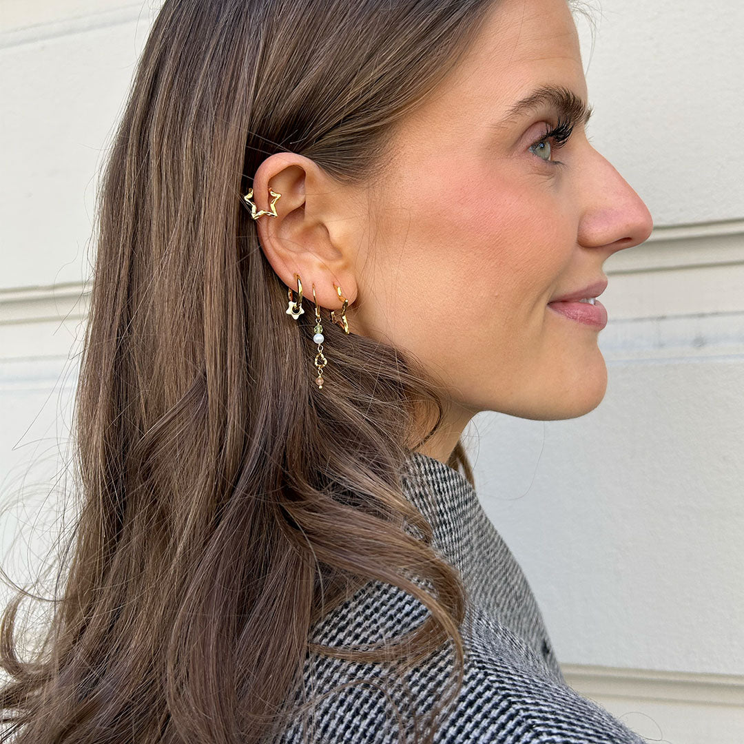 Niche Jewellery Enamel Copenhagen Organic Star Small Gold Hoop Earrings detail
