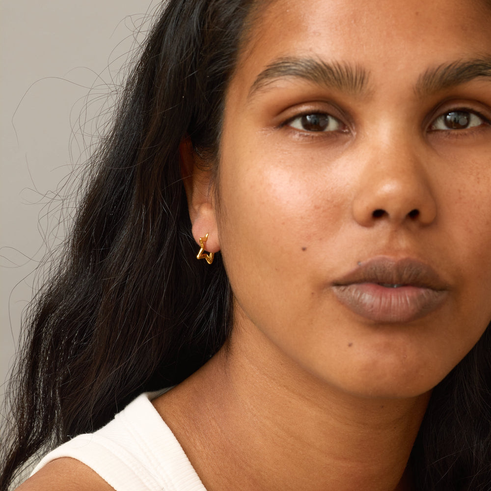 Niche Jewellery Enamel Copenhagen Organic Star Small Gold Hoop Earrings detail