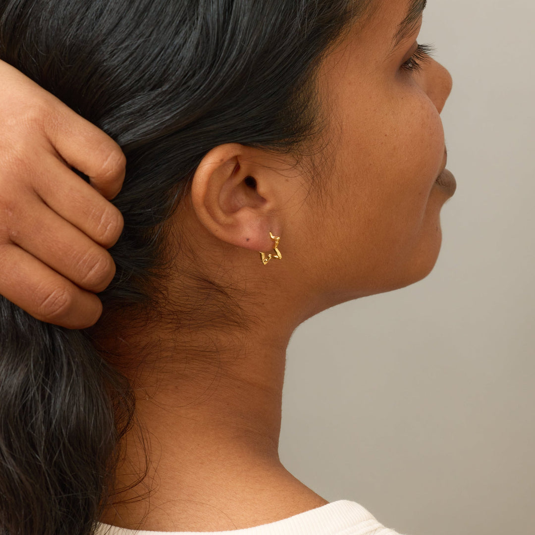 Niche Jewellery Enamel Copenhagen Organic Star Small Gold Hoop Earrings detail