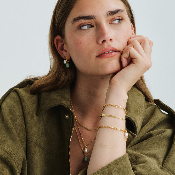 Niche Jewellery Enamel Copenhagen Significant Enamel Sage Gold Hoop Earrings detail