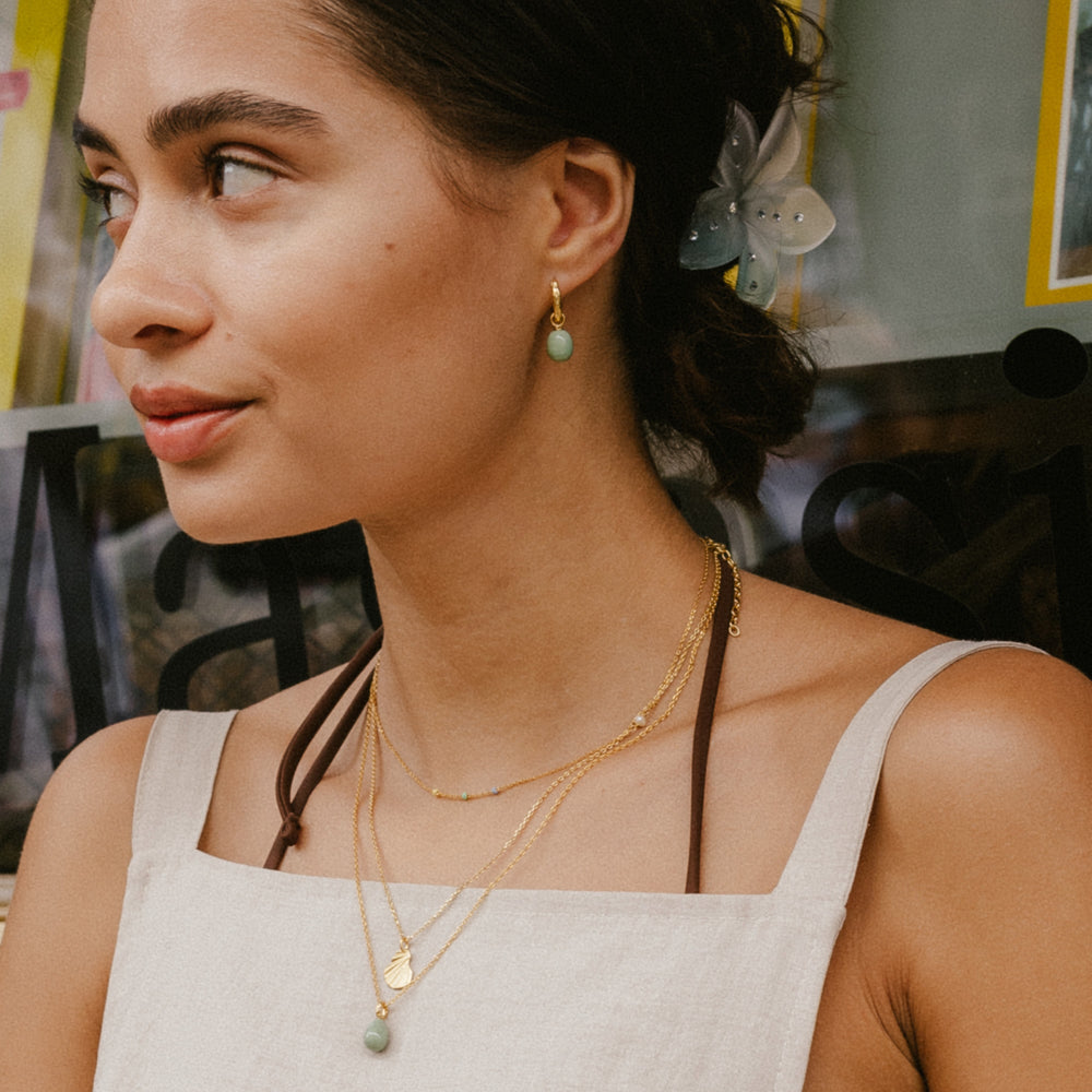 Niche Jewellery Enamel Copenhagen Significant Enamel Sage Gold Hoop Earrings detail
