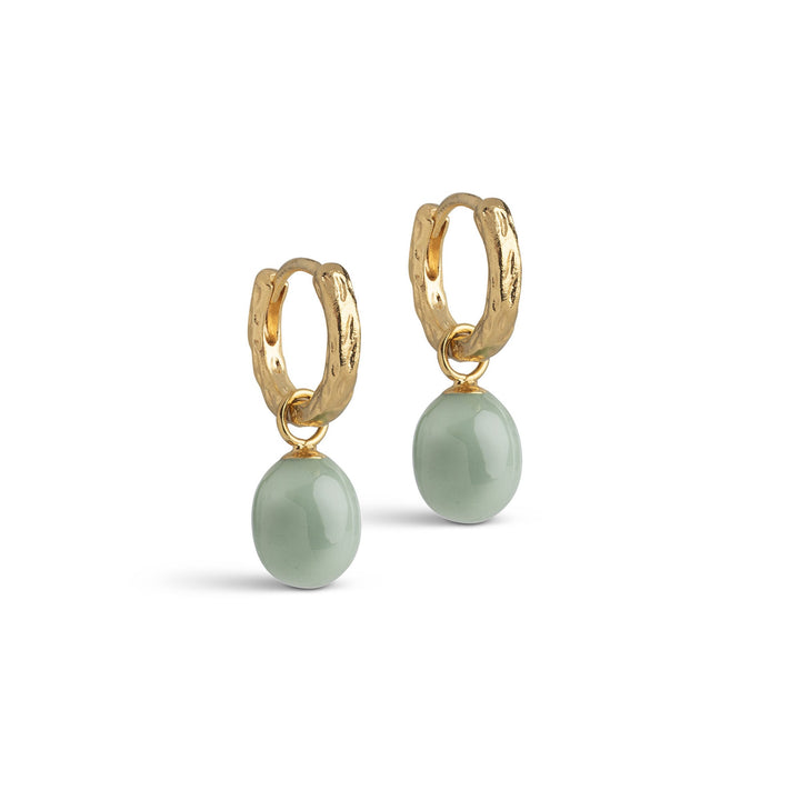 Niche Jewellery Enamel Copenhagen Significant Enamel Sage Gold Hoop Earrings