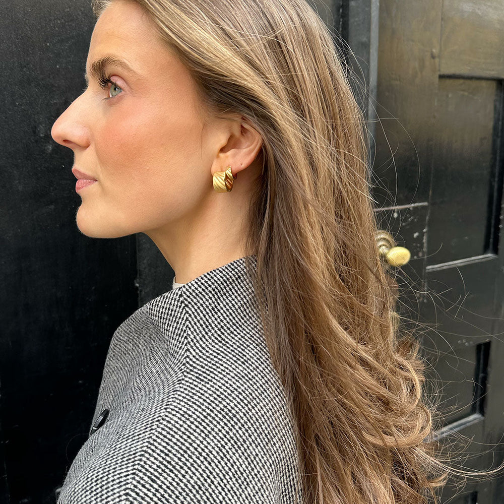 Niche Jewellery Enamel Copenhagen Wave Wide Gold Hoop Earrings detail