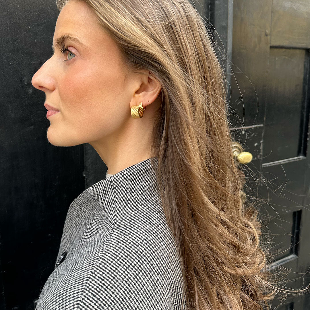 Niche Jewellery Enamel Copenhagen Wave Wide Gold Hoop Earrings detail