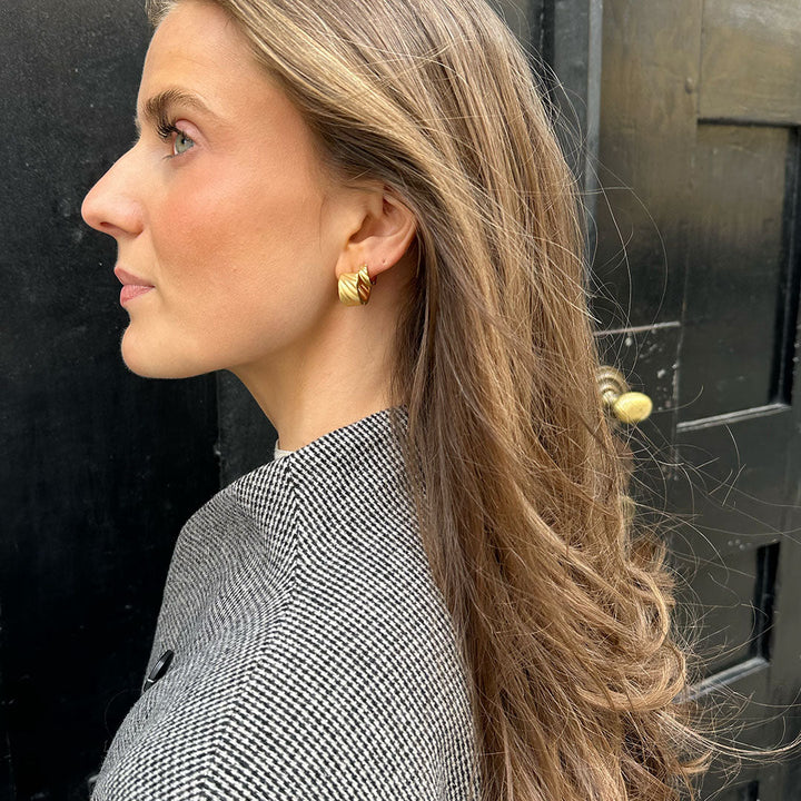 Niche Jewellery Enamel Copenhagen Wave Wide Gold Hoop Earrings detail