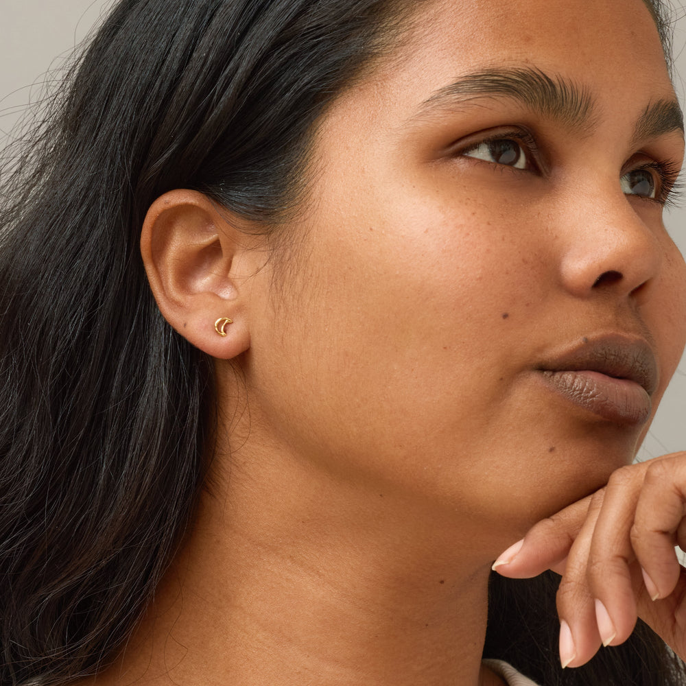Niche Jewellery Enamel Copenhagen Organic Moon Gold Stud Earrings detail