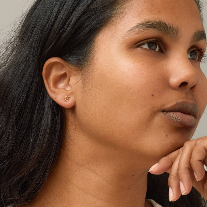 Niche Jewellery Enamel Copenhagen Organic Moon Gold Stud Earrings detail