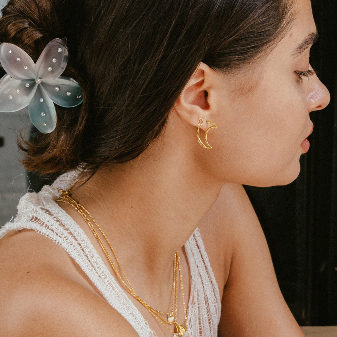 Niche Jewellery Enamel Copenhagen Organic Moon Gold Stud Earrings detail