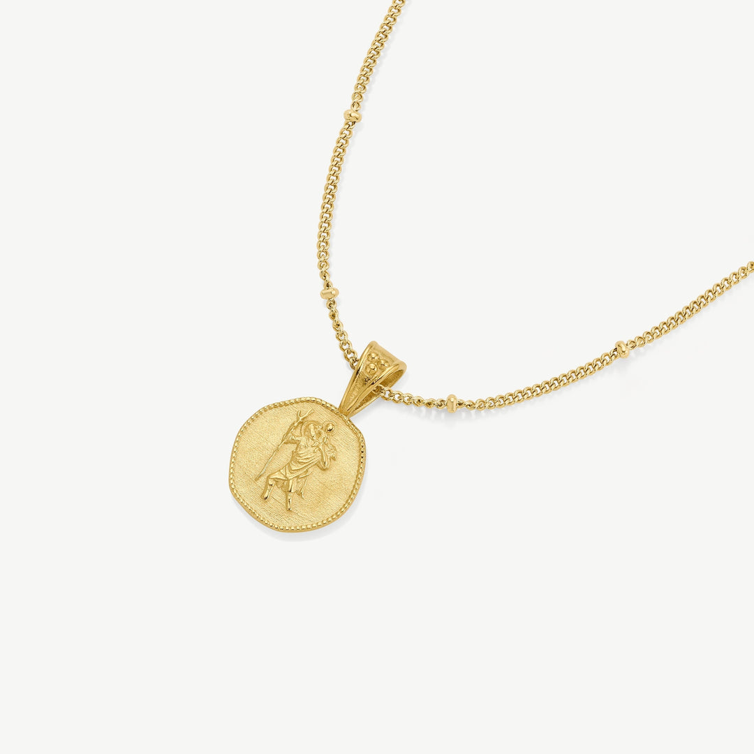 D.Louise St. Christopher Gold Necklace - Stay Safe Wherever You Go close up