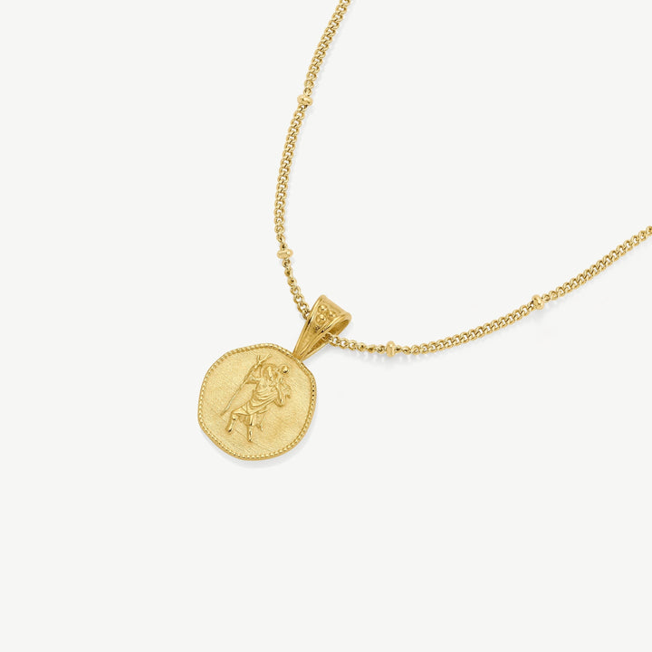D.Louise St. Christopher Gold Necklace - Stay Safe Wherever You Go close up