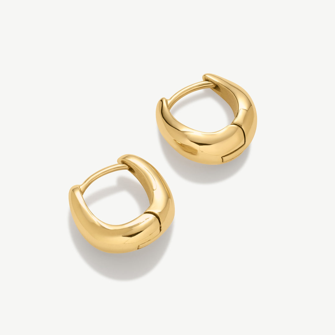 D.Louise Wave Gold Huggie Hoop Earrings close up