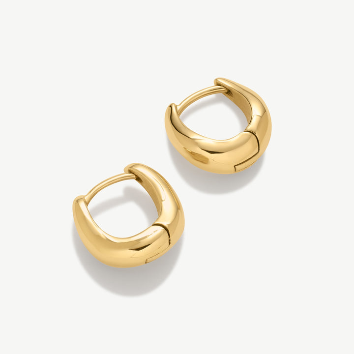D.Louise Wave Gold Huggie Hoop Earrings close up