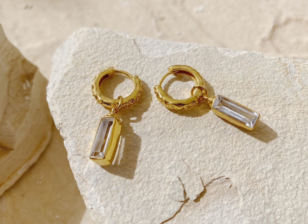 Niche Jewellery Shyla Sandi Huggie Hoop Gold Earrings - Clear Crystal detail