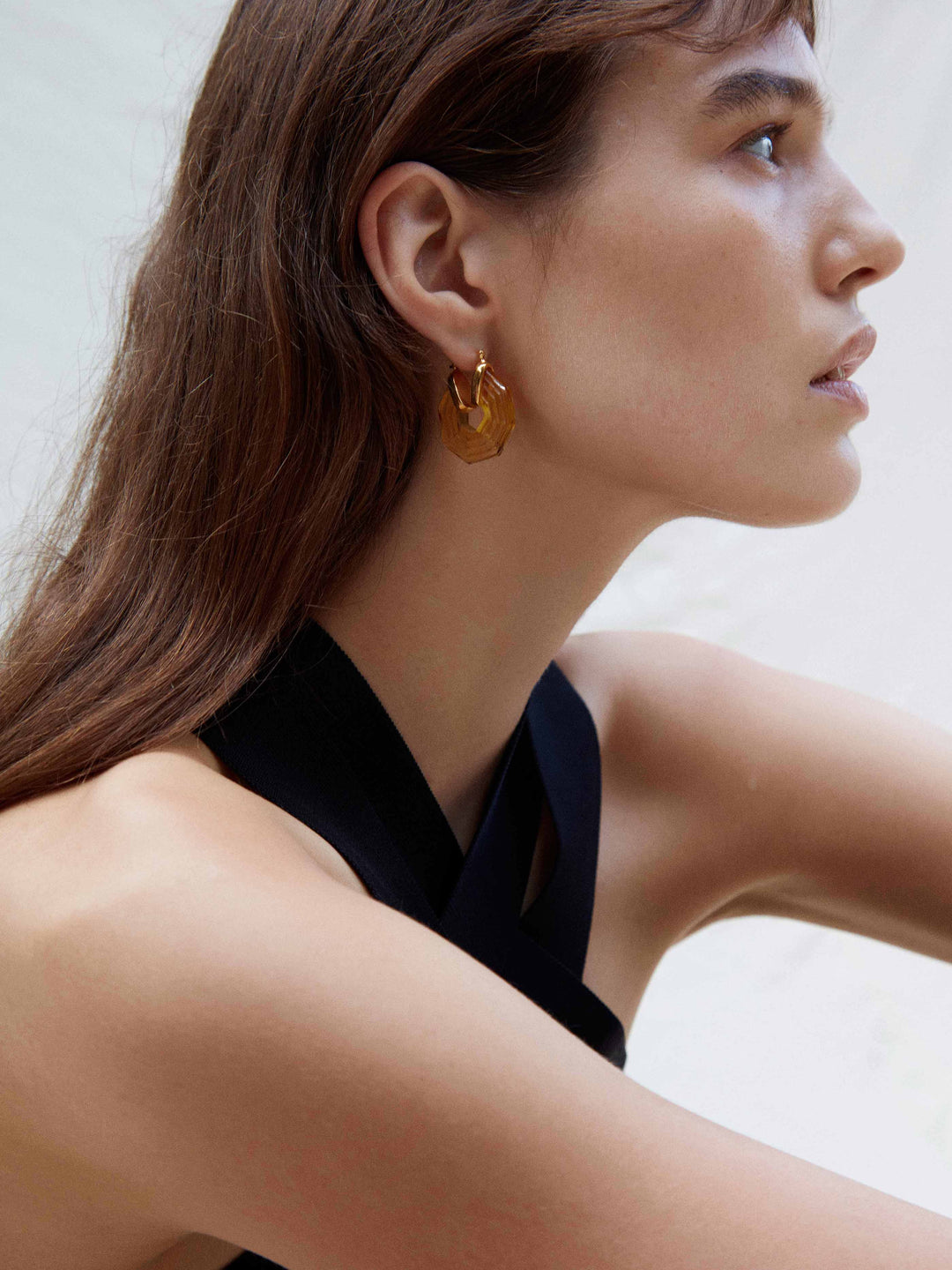 Niche Jewellery Shyla Sphinx Gold Hoop Earrings - Soft Champagne detail