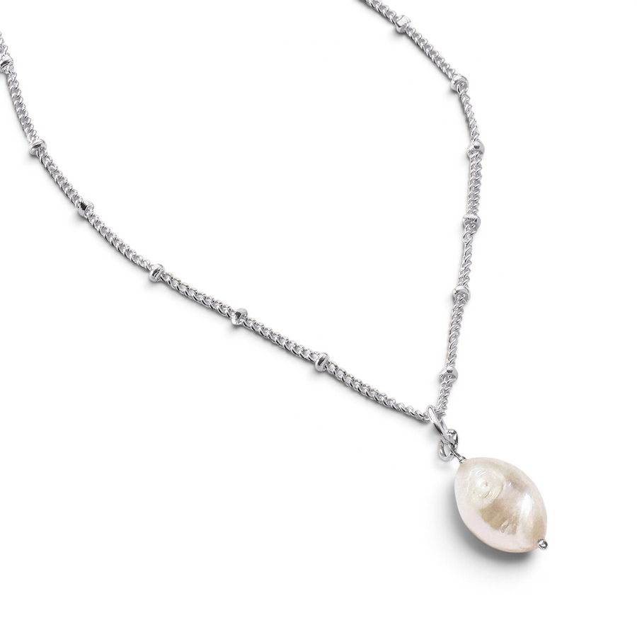 Niche Jewellery Ivory & Co Saint Lucia Rhodium Pearl Pendant detail