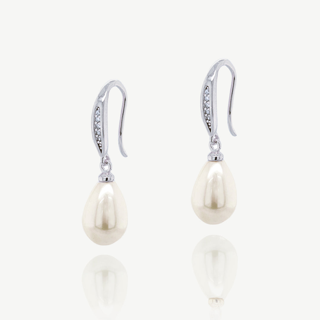 Niche Jewellery Ivory & Co Salford Rhodium Pave Crystal Pearl Drop Earrings detail