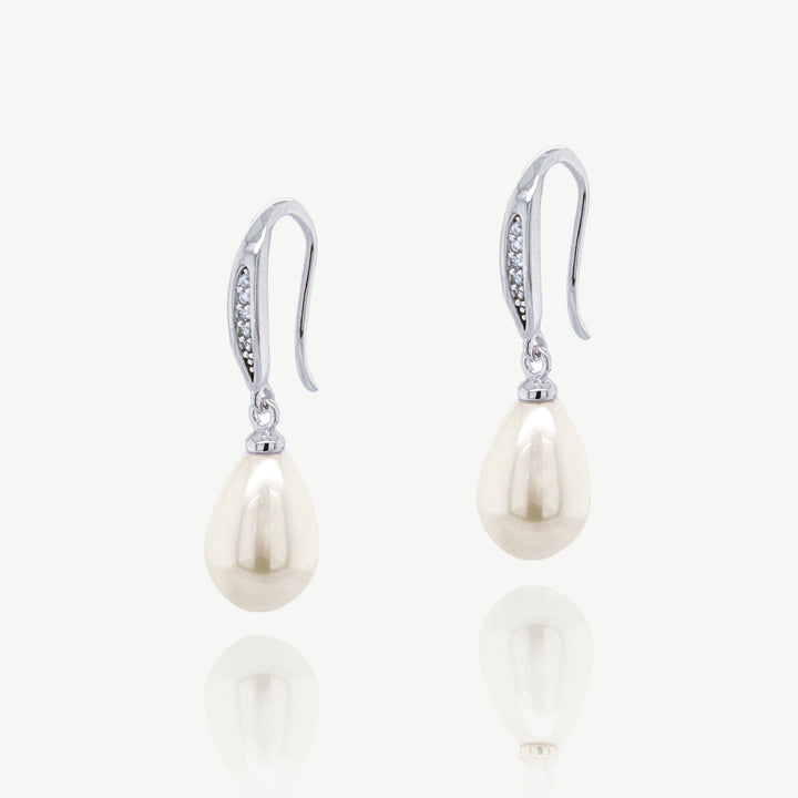Niche Jewellery Ivory & Co Salford Rhodium Pave Crystal Pearl Drop Earrings detail