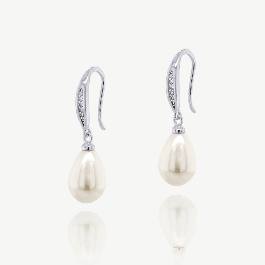 Niche Jewellery Ivory & Co Salford Rhodium Pave Crystal Pearl Drop Earrings detail