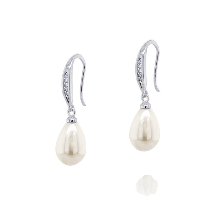 Niche Jewellery Ivory & Co Salford Rhodium Pave Crystal Pearl Drop Earrings detail