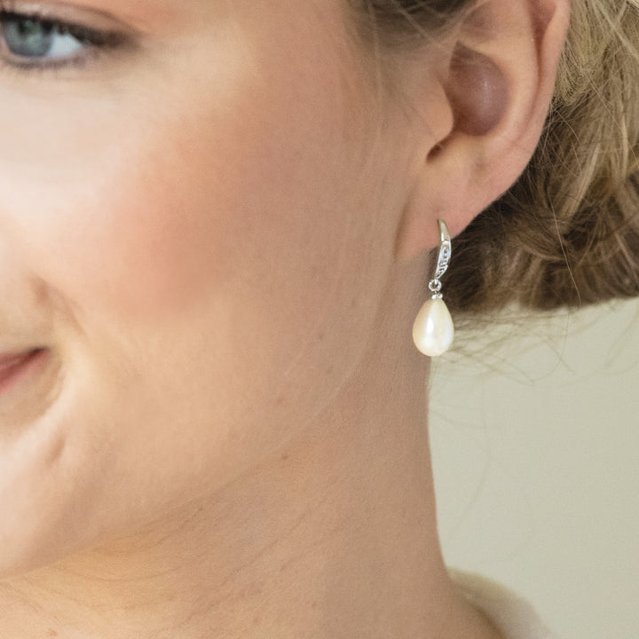 Niche Jewellery Ivory & Co Salford Rhodium Pave Crystal Pearl Drop Earrings