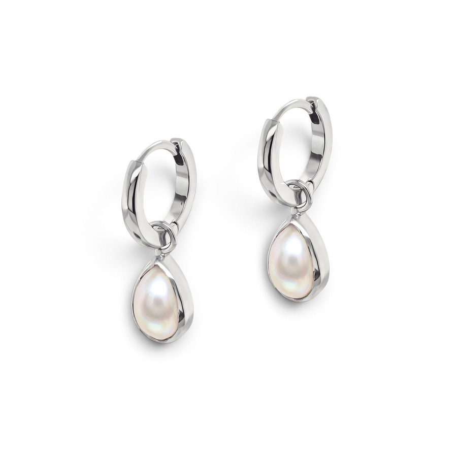 Niche Jewellery Ivory & Co Santorini Rhodium Pearl Charm Earrings detail