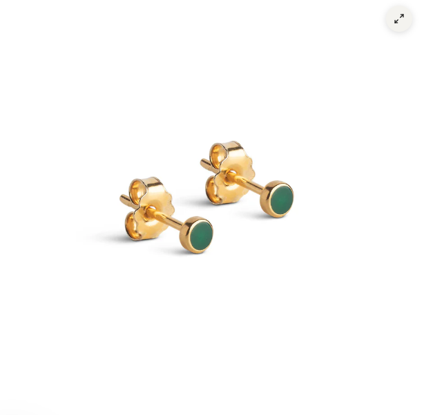 Enamel Copenhagen Petrol Green Gold Dot Stud Earrings