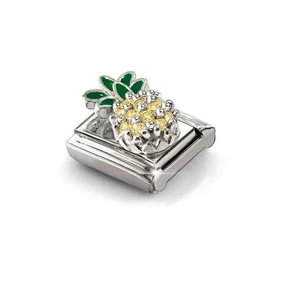 Nomination Silver Enamel and Zirconia Yellow Pineapple Charm