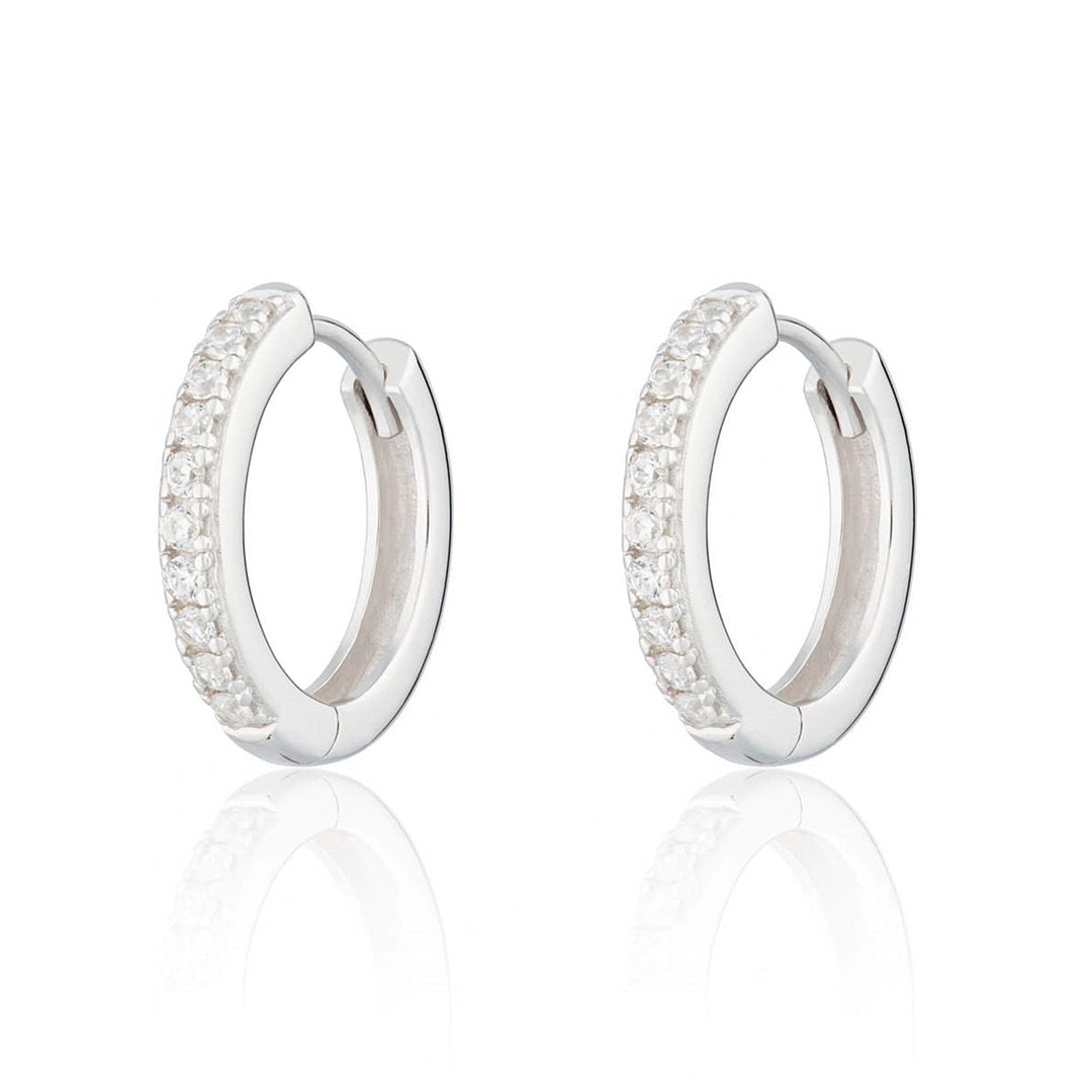 Niche Jewellery Scream Pretty Large Huggie Earrings with Clear Stones - Silver