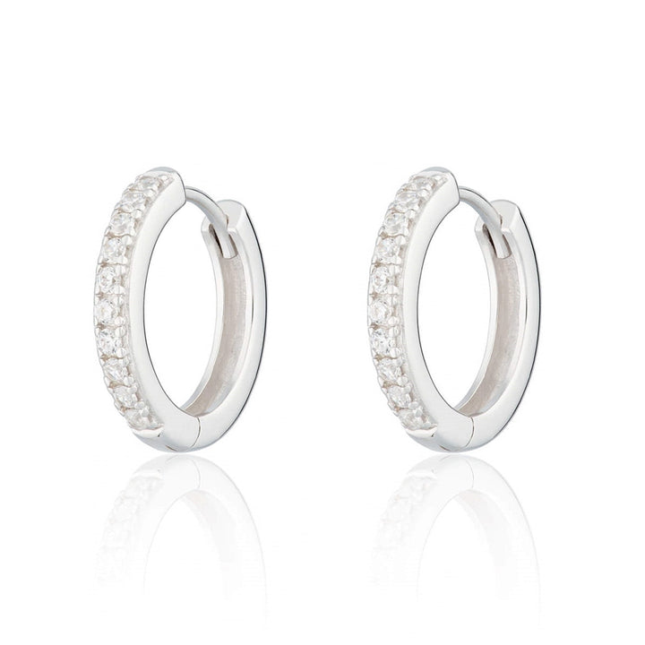 Niche Jewellery Scream Pretty Large Huggie Earrings with Clear Stones - Silver
