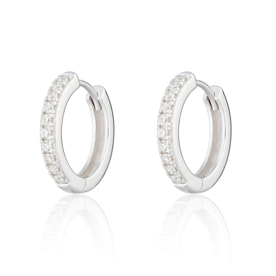 Niche Jewellery Scream Pretty Large Huggie Earrings with Clear Stones - Silver